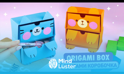 Оригами Коробочка Котик и Мишка Органайзер из бумаги Origami Paper Box Cat Bear