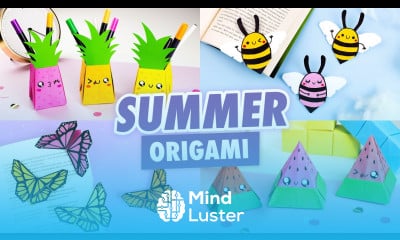 Оригами Арбуз Пчела Бабочка и Ананас Летние поделки Origami Butterfly Watermelon Pineapple