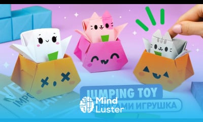 Оригами Котик в Тыкве из бумаги Игрушка Антистресс на Хэллоуин Origami Jumping Cat in Pumpkin