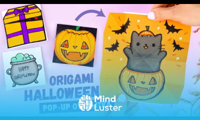 Оригами Открытка на Хеллоуин Котик в Тыкве Привидение и Монстр Origami Halloween Pop up Card