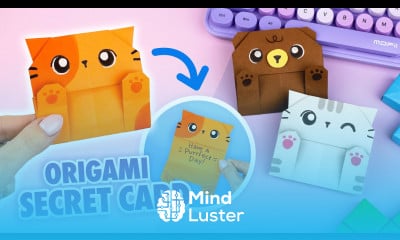 Оригами Котик и Мишка из бумаги Открытка с секретом Origami Paper Cat and Bear