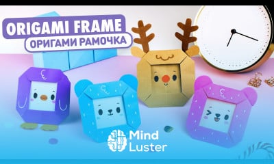 Оригами Медведь Олень и Пингвин Рамка из бумаги Origami Paper Bear Reindeer and Penguin Frame