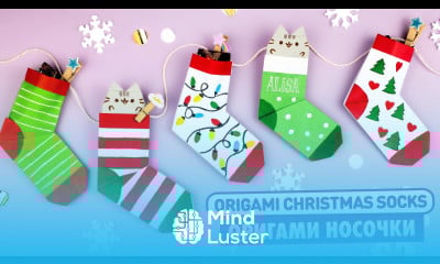 Оригами НОСКИ с Котиком Пушин DIY Новый год Origami Christmas Socks with Cat Pusheen Gift Ideas
