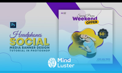 How to Design Headphone Social Media Banner Adobe Photoshop Tutorial Speed Art Grafix Mentor