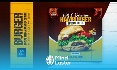 How to Design Burger Social Media Banner Adobe Photoshop Tutorial Speed Art Grafix Mentor