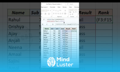 Find the Rank of only those students who have Passed excelshorts