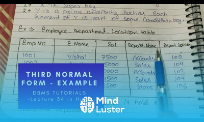 Lec 34 Third Normal Form 3NF Database Normalization DBMS in Hindi