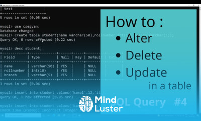 Update Alter and Delete query in SQL MySQL beginners commands Hindi 4