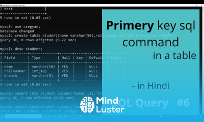 Primary key in SQL Command Hindi MySQL beginners 6