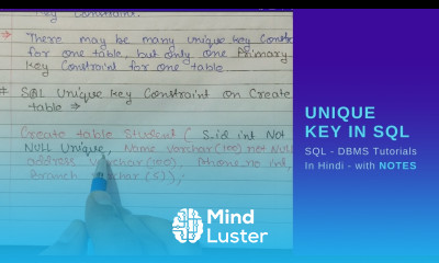 Unique Key in SQL Database with example and notes SQL Tutorials in Hindi