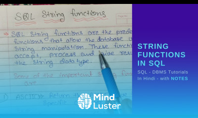 String functions in SQL Example Types of functions available in sql String
