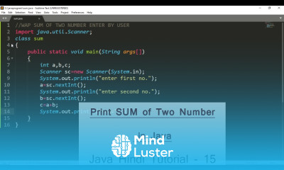 Sum of 2 no getting input from user Explain Java program in Hindi 15 Beginner java tutorial