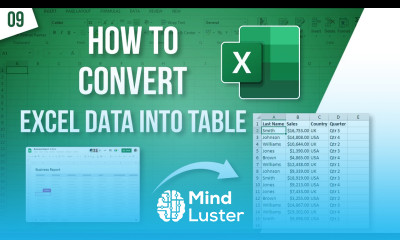 How to Convert Excel Spreadsheet Data Into a Table Excel Data into Table Form MS Excel Course