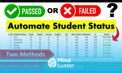 Automate Student Status in Excel Hindi Passed or Failed