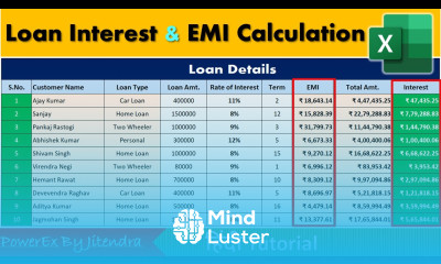 Loan Interest and EMI Calculation in Excel Excel Work in Bank Data Entry in Excel