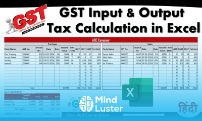 GST Input Tax Output Tax Calculation in Excel GST Calculation in Excel PowerExbyJitendra